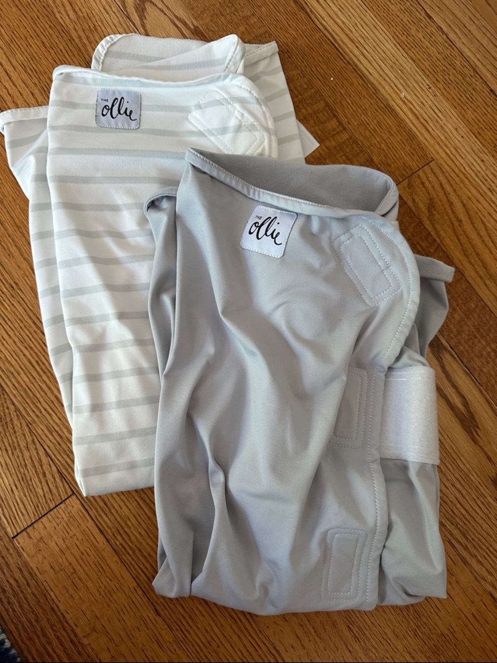 2 EUC Ollie Baby Wraps - Soft Adjustable Swaddle Covers - grey & grey & white